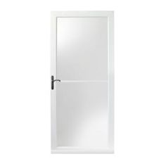 a white door with a mirror on the front and side panels in black trims