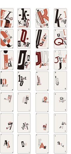 several different types of cards with numbers and symbols on them, all in red and black