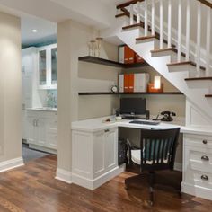 an image of a home office with stairs