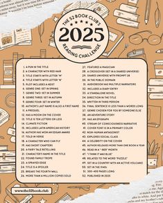 a poster with the names and dates for books to read in 205 reading challenge on it