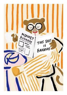 an illustration of a monkey reading a newspaper