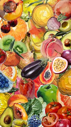 a painting of many different fruits and vegetables