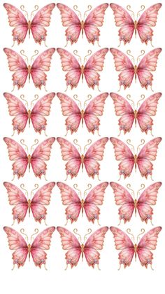 pink butterflies are arranged in rows on a white background