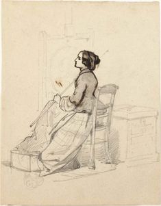 a drawing of a woman sitting in a chair