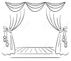 an outline of a stage with curtains