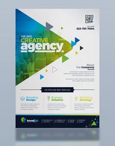 a blue and green business flyer