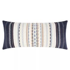 a blue and white striped pillow on a white background