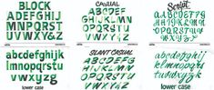 some type of font that is green with black letters and numbers on it, all in different