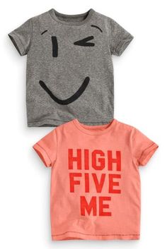 Two Pack High Five T-Shirts (3mths-6yrs) Opdruk Shirt, Kids Shirts Design, Boys Pattern, Boys Tops, Toddler Boy Fashion, High Five