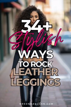 "Get ready to slay with these 34 chic and trendy ways to style leather leggings. #leatherleggings #fashion #styleinspiration" Top For Leather Leggings, Shirts To Wear With Leather Leggings, Faux Leather Leggings Outfit With Knee High Boots, Black Leather Leggings Fall Outfit, What To Wear With Leather Leggings Black, Faux Leather Leggings And Combat Boots, Women’s Leather Leggings Outfit, How To Style Black Leather Jeans, Black Leopard Print Leggings Outfit