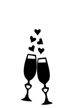 two wine glasses with hearts coming out of them and the words love is in the air