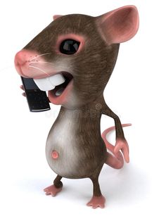 a mouse talking on a cell phone with it's mouth open