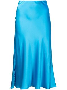 cyan blue stretch-silk satin finish bias cut high waist mid-length Stylist Closet, Blue Skirt Outfits, Satin Clothes, Silver Mist, Long Skirt Outfits, Rejina Pyo, Cyan Blue, Satin Midi Skirt, Beautiful Clothes