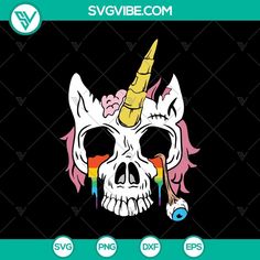 a skull with a unicorn horn on it's head is shown in front of a black background