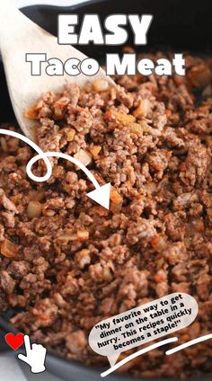 Make flavorful taco meat in just 15 minutes with this easy 4 ingredient recipe that includes ground beef, onion, homemade taco seasoning and salsa. This taco meat if perfect for ground beef tacos, burritos, nachos, and more.