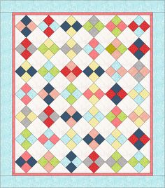 a colorful quilt on a blue background