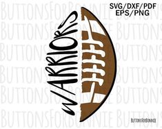 a football with the word warriors on it in black and white, surrounded by brown letters