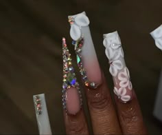 Mixed Nail Shapes, Nails With Different Shapes, Nude Bling Nails, Really Long Acrylic Nails, Nail Tech Essentials, Short Medium Nails, Nails For Ladies, Nail Inspo Pics