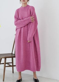 Cozy o neck Sweater fall weather plus size rose daily knit long dresses Materials used: knit fabricMeasurement:One size fits all for this item. Please make sure your size doesn't exceed this size: XXL/BUST-110cm Shoulder 82cm / 31.98"Sleeve length 33cm / 12.87"bust 150cm / 58.5"Waist 150cm / 58.5"length 115cm / 44.85"We ship worldwide.Tracking numbers provided for all orders. Loose Dress Outfit, Dresses Materials, Fall Skirt, Fall Knitting, Long Knitted Dress, Warm Dresses, Fall Dress, High Neck Sweater, Fall Weather