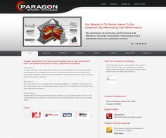 the paragon website homepage is displayed in red and black, with an image of a