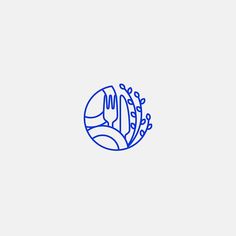 a blue and white logo with an image of a plant in the middle of it