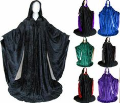 Item Description Robe Size Chart in inch/cm Height 73 inch Neck to Floor (inch) 63 inch Neck to Floor (cm) 160 cm Shoulder width 22 inch Sleeve length 27 inch Sleeveopenng 25 inch Hat Length 21 Hat depth 16 This is a Outside velvet,Inside colored silk,soft material fairly lightweight,a long tie made from the same Color velvet material as the body of the cloak. In the collar off The cloak lining is fully attached along the front seams. Cloak has sleeves exports,For Halloween,parties,Masquerade,we Hooded Wizard, Wizard Robe, Wizard Robes, Scene Dress, Masquerade Wedding, Medieval Aesthetic, Hooded Cloak, Family Halloween Costumes, Halloween Parties