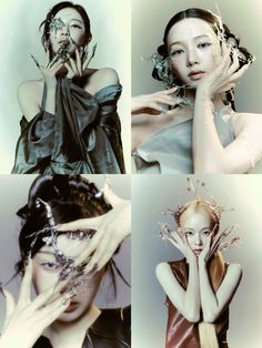 four different pictures of women with their hands on their face