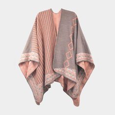 Style No : [450472] S1039-Gy Color : Gray, Pink Size : 47" X 55" Material : 100% Acrylic Reversible Bohemian Pattern Runan Wrap Poncho Pink Shawl For Fall, Pink Shawl Poncho For Winter, Pink One Size Shawl Poncho, Pink One-size Poncho For Fall, Pink One Size Poncho For Fall, Pink One-size Winter Shawl, Pink One Size Shawl For Winter, One Size Pink Shawl For Winter, Bohemian Pattern