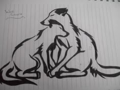 a drawing of a fox sitting on the ground