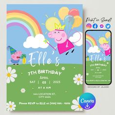 peppa pig birthday party card with photo and envelope for the child's name