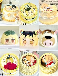 there are many different cakes with faces on them