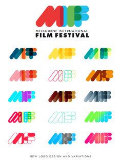 the melbourne international film festival logo is shown in different colors and shapes, including letters