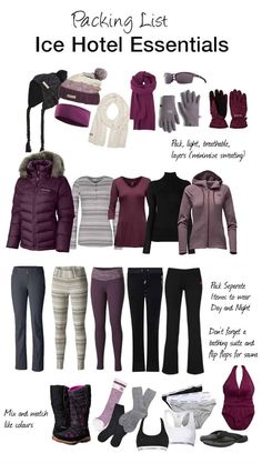 an info sheet showing the different types of clothing and accessories for women to wear in winter