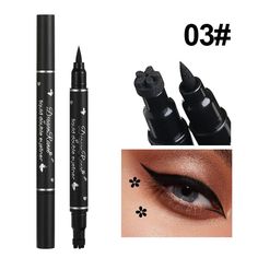 Product Specifications:Ingredients: mica, etcSize: 12.6*2.8*1.2cmColor: 1# Lazy Seal Eyeliner, 2# Love Seal Eyeliner, 3# Plum Seal Eyeliner, 4# Star Seal Eyeliner, 5# Butterfly Seal EyelinerProduct features:1. Soft brush, fine texture, smooth flow, thick black, easy to dry, clear eyeliner, easy to shape2. Double head design, easy to use for both purposes. While applying eyeliner, you can also draw an interesting star pattern on the other end. Gently open your eyes to make your eye makeup no long Eyeliner Stamp, Eye Makeup Cosmetics, Eyeliner Waterproof, Shape Tattoo, Liquid Eyeliner Pen, Waterproof Liquid Eyeliner, Black Liquid, Affordable Makeup, Eyeliner Pen