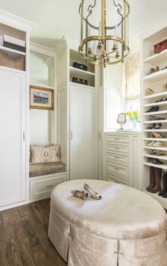 an instagramted photo of a closet with shoes on the table and other items in it