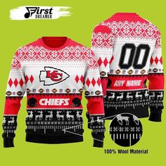 the kansas chiefs ugly sweater is shown on a green background