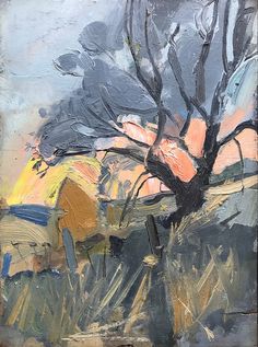 an abstract painting of a tree with no leaves