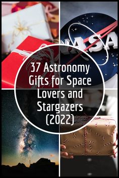 the words astronomy gifts for space lovers and stargazers are shown in four different pictures