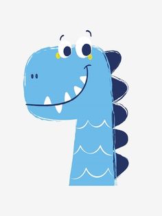 a drawing of a blue dinosaur with big eyes and a smile on it's face