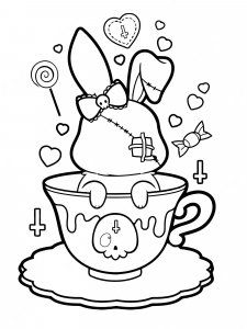 a cartoon bunny sitting in a cup filled with candy