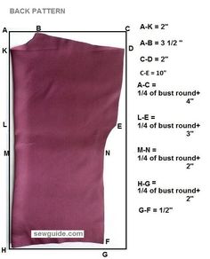 the back pattern is shown with measurements for each piece of fabric, and it has an additional