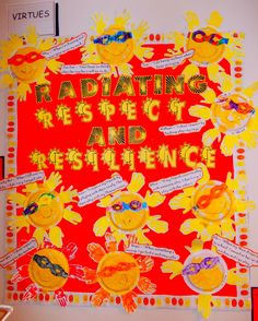 a red and yellow bulletin board with writing on it that says radiating respect and resistance