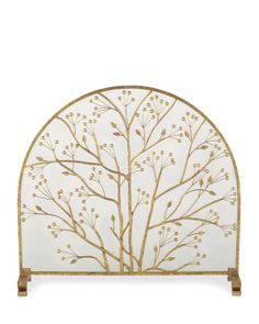 a white and gold tree with leaves on it's headboard, against a white background