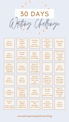 30 days writing challenge with the words written on it