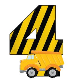 a yellow dump truck with the number four behind it