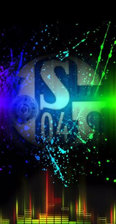 an abstract colorful background with the word shr on it and sound waves in the background