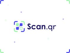 the scan qr logo is shown in blue, green and purple colors on a white background