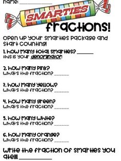 a printable worksheet for smart fractions