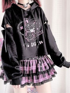 Pastel Goth Clothes Outfits, Pink Emo Aesthetic Outfits, Pink Egirl Outfits, Pastel Emo Outfits, Pink Grunge Outfit, Kawaii Goth Aesthetic, Kawaii Goth Outfits, Styl Goth, Preppy Mode