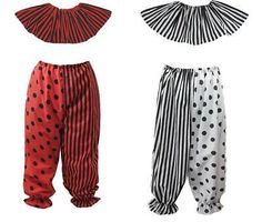 three different styles of pants with polka dots and stripes on the bottom, one in red